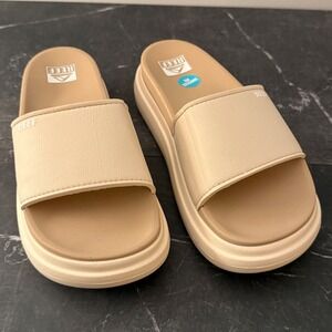 Women Reef Cushion Bondi Bay Size 8 Tan Platform Slide Sandals